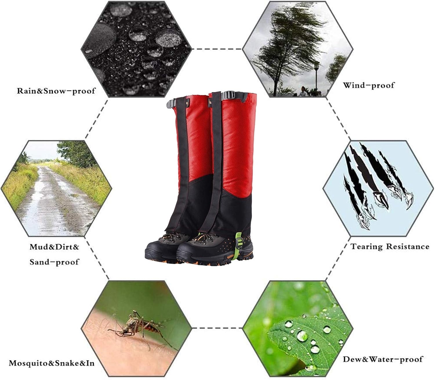 Leg Gaiters Leg Gaiters Waterproof Snow Boots Outdoor Leggings, Trekking Mudguard Shoe Covers, for Hunting, Running, Riding, Snow Climbing, TPU Instep with Leg Guards (Color : Red, Size : Medium)