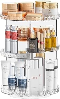 COMVTUPY 360° Rotating Makeup Organizer, Adjustable Layer Skincare Organizer with Brush Holder Perfume Tray, Cosmetics Org...