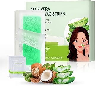 Wax Strips for Face, 20Pcs Waxing Strips for Body Hair Removal, Waxing Kit for Women with 20 Face Wax Strips & 2 Calming Oil Wipes，aloe-SeaGreen1