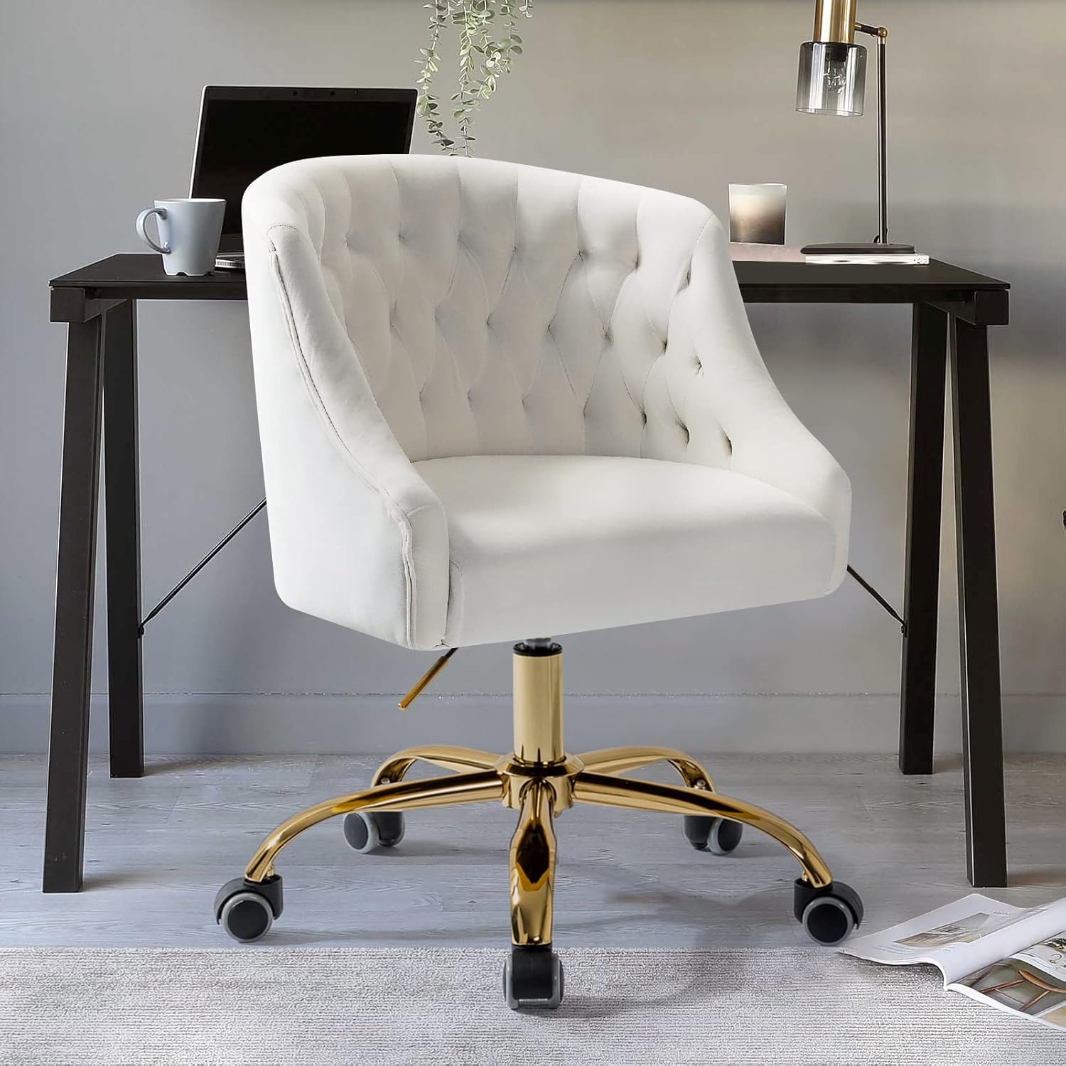 FABRICATION HAUS Home Desk Office Chair Large Seat Velvet Swivel Adjustable Comfy Computer