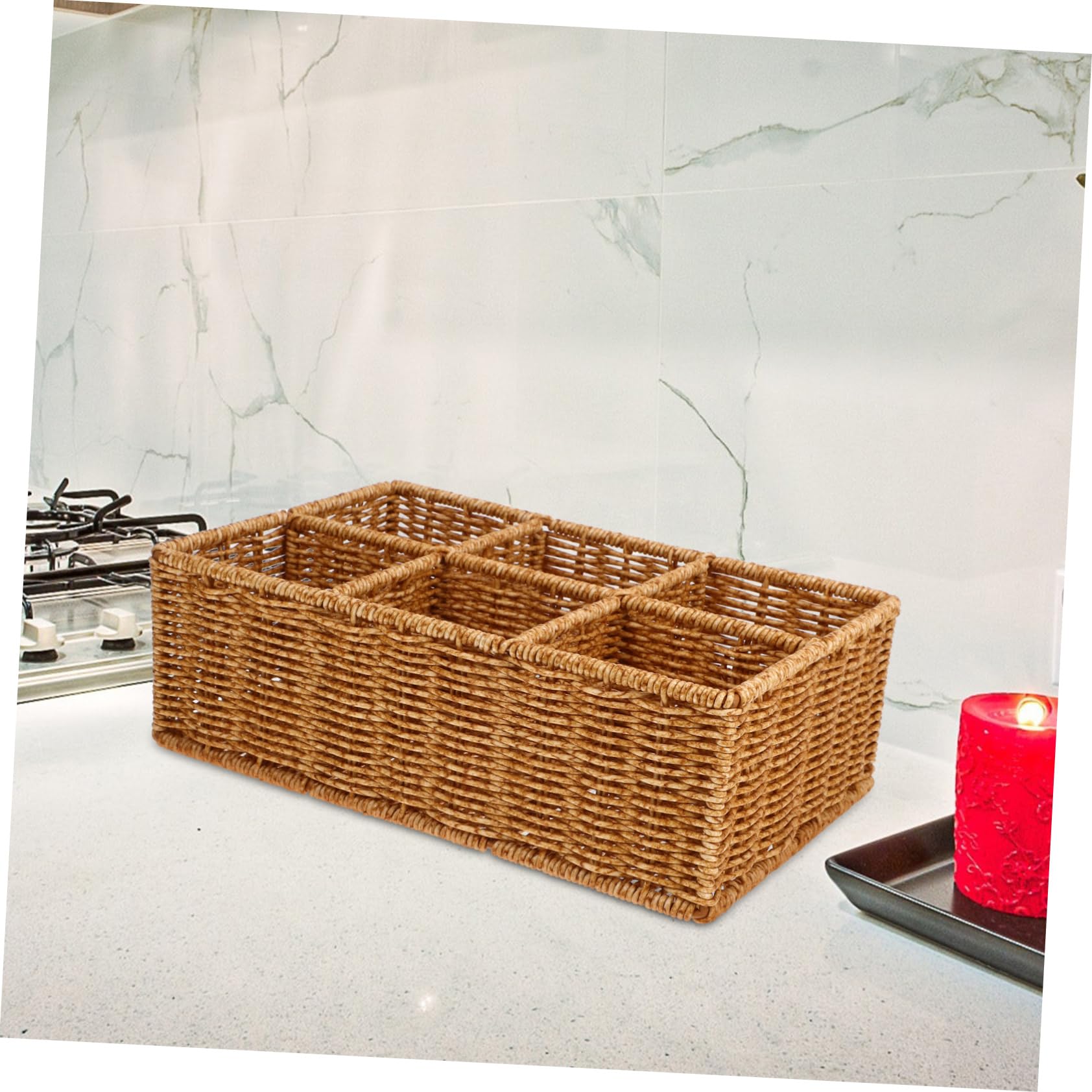 Kunststoffrattan Besteckkorb Khaki Geflochtener mit Fächern