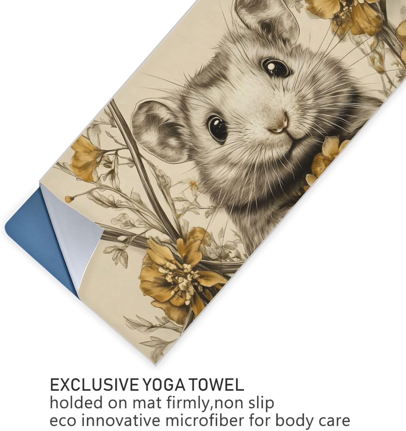 Animal Floral Cute Hot Yoga Towel – Stylish, Non-Slip, Grip Dots, Super Absorbent, 27" x 73" - Yoga Mat Towel for Exercise