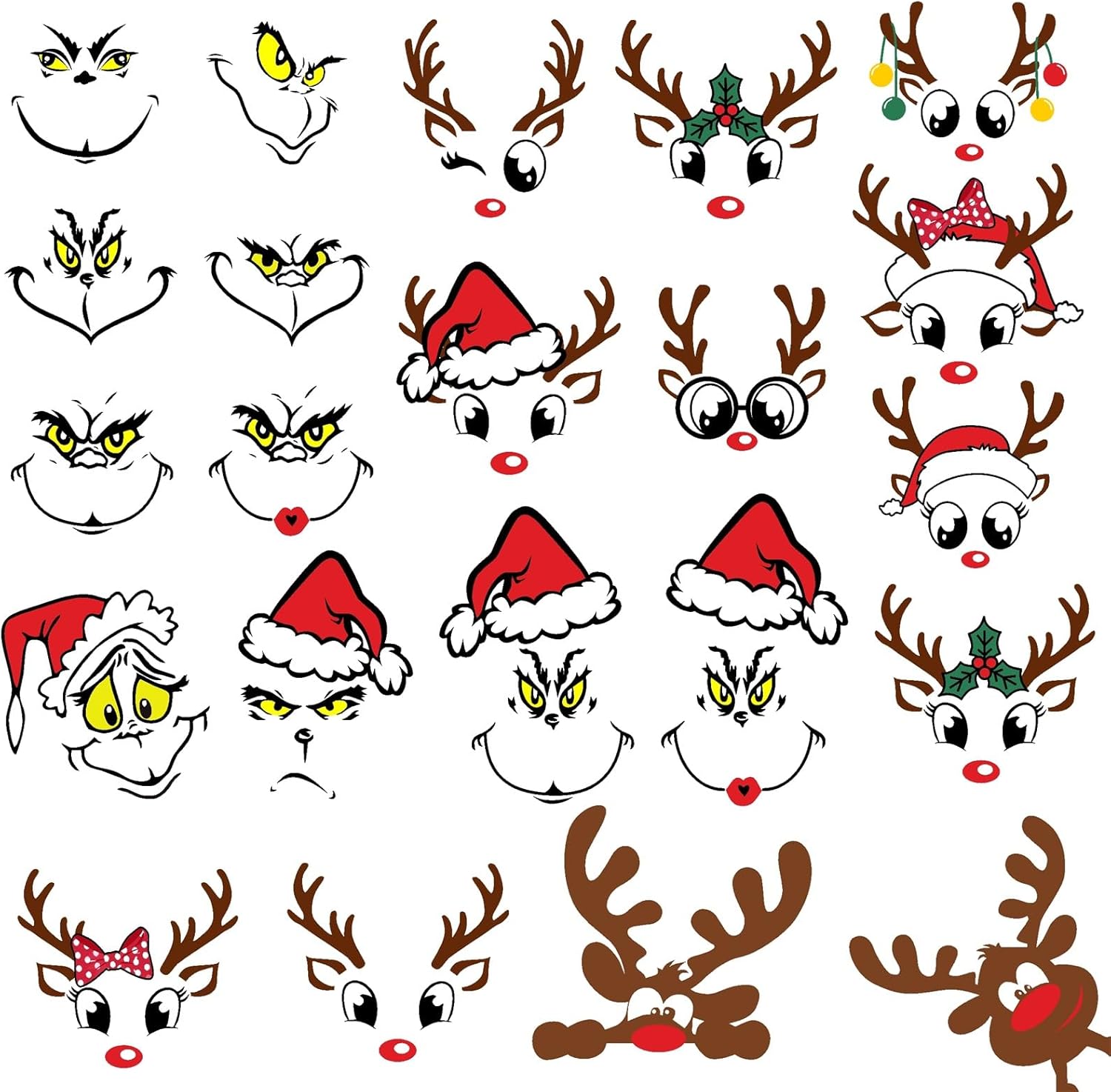 Christmas Reindeer Face Stickers for Ornament Decals