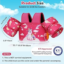 MoKo Toddler Swim Vest for Kids, Swim Arm Floaties 22-66 lbs Boys and Girls Cartoon Swimming Water Wings Pool Float Vests Sleeves Shoulder Straps Arm Band for Children Learn to Swim, Rose Unicorn