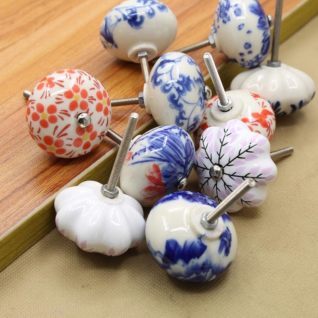 Yajuyi 6x Asian Qing White And Blue Ceramic Pull Knobs, Cabinet Cupboard Drawers Handle, Porcelain Door Knob, 6 Colorful PICK