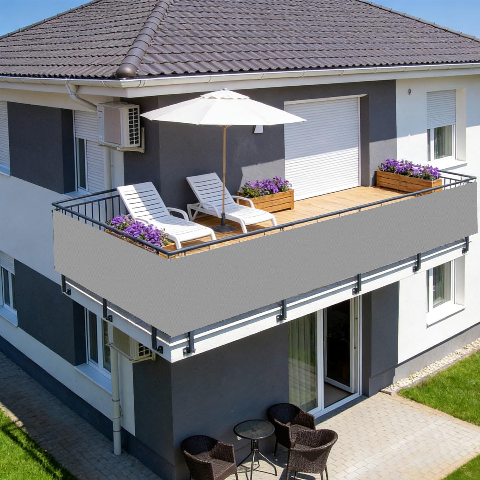 Osłona Prywatności 82 x 390 cm 90% Zacienienia Odporny Na Promieniowanie UV Osłona Prywatności Na Taras Lub Balkon Na Zewnątrz Ogród Patio Na Imprezę, Szary