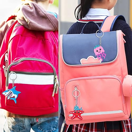 Miniatura 4 de CiciBear Paquete de 54 regalos de regreso de fiesta del mundo marino con llaveros de criaturas marinas y etiquetas de agradecimiento para cumpleaños