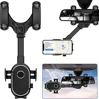 QKFON Rear View Mirror Phone Holder, Universal 360° Rotating and Retractable Mobile Phone Holder, Car Rear View Mirror for iPhone, Huawei, Xiaomi and Samsung Galaxy Mobile Phones etc