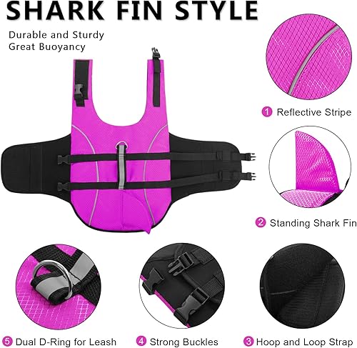 Miniatura 4 de Chaleco salvavidas para perros, de Ripstop, de seguridad, con alta flotabilidad y asa de elevación, para razas pequeñas y medianas, rosa roja, XS