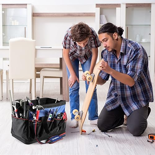 Miniatura 9 de WORKPRO Bolsa de herramientas, bolsa de herramientas de 18 pulgadas con base moldeada impermeable, bolsa organizadora de herramientas superior