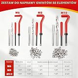 FreeTec Helicoil 88-częściowy zestaw do naprawy gwintów do silnika samochodowego M6/8/10, tuleje gwintowane