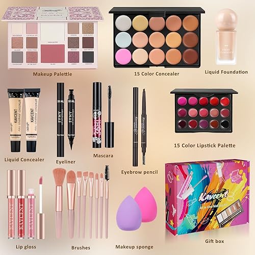 Miniatura 2 de Kit de maquillaje para mujeres, kit completo de maquillaje para adolescentes, niñas, adolescentes, paleta de sombra de ojos, base, set de regalo de