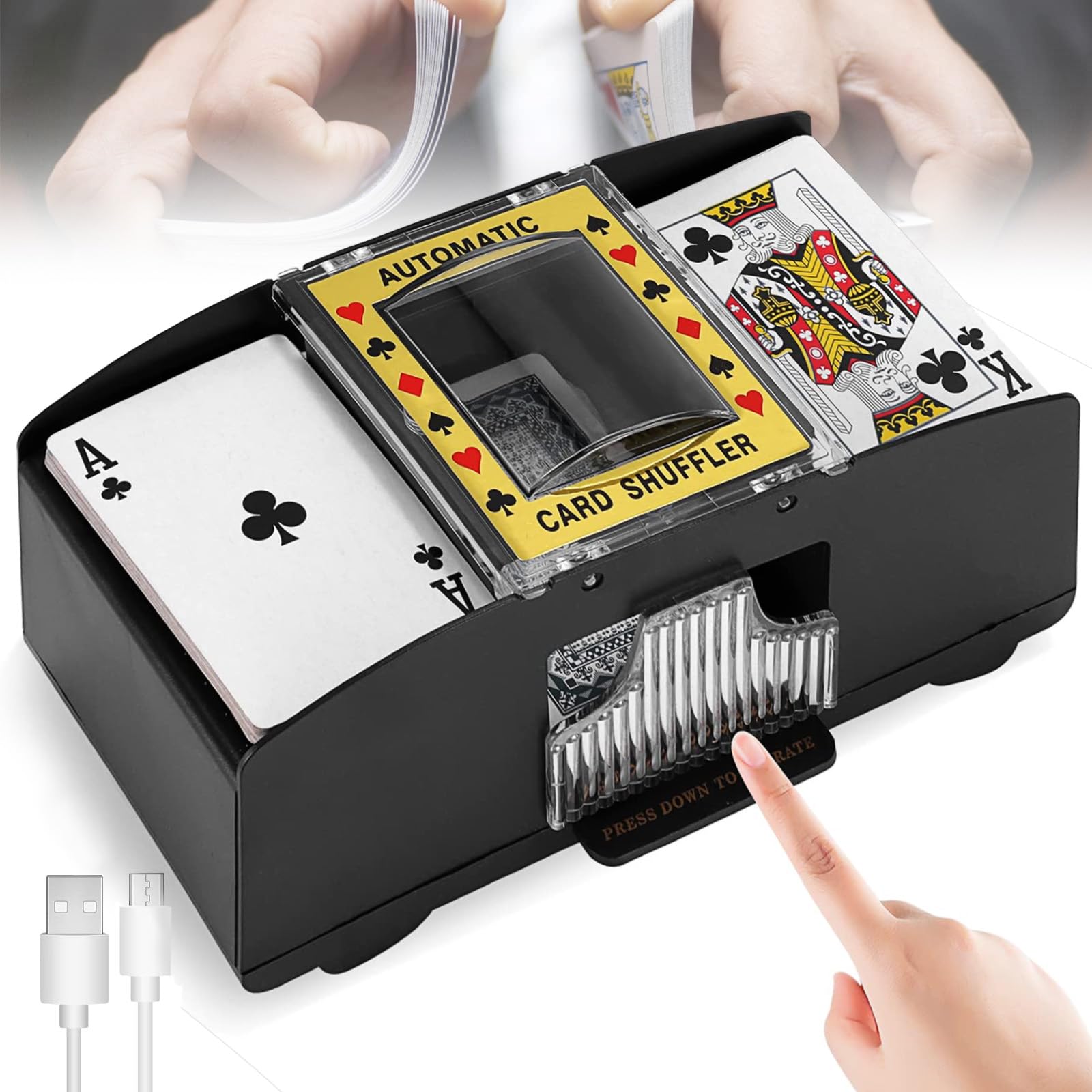 Upgraded Version Card Shuffler Machine - 1-2 Decks Automatic Card Shuffler, Support Battery Operated and USB Charging Playing, Playing Cards Shuffling for UNO, Texas Hold'em, Poker, and Blackjack
