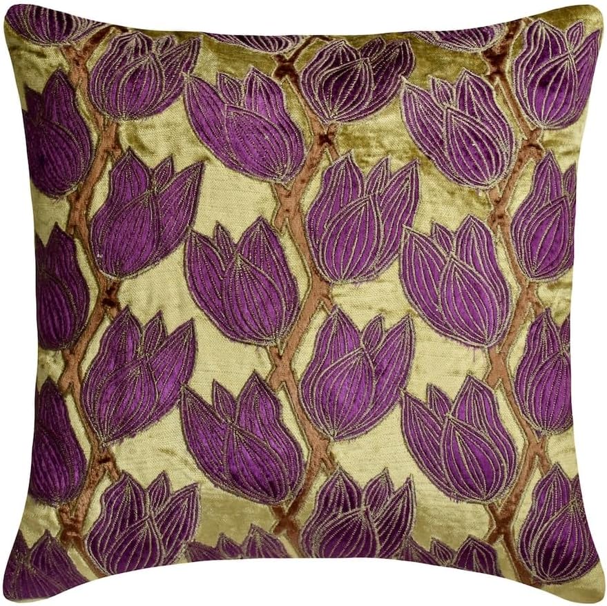 The HomeCentric Pillow Covers Rustic 18x18 inch (45x45 cm) Decorative Pillow Covers 18x18 inch (45x45 cm) Orange, Cotton Throw Pillow Covers, Handmade Pillow Covers, Contemporary, Floral - Tulip Sway