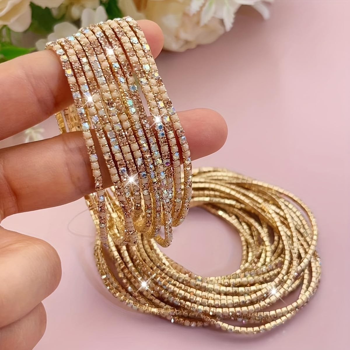 10 Pieces Women's Tennis Bracelet Set 2mm Extra-fine Delicate Rhinestones Adjustable Stackable Stretch Bracelet Wedding Party Jewelry Gifts - Image 4