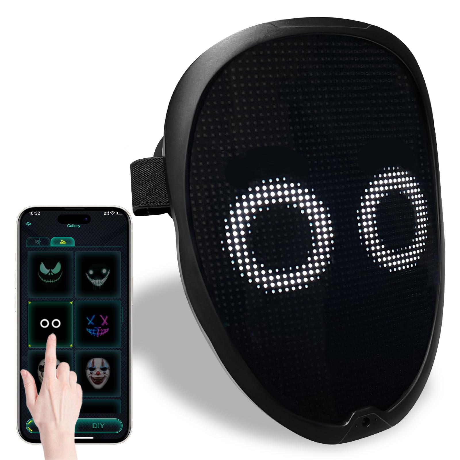 Depointer Life LED Mask with Bluetooth App Controlled & Customizable | Face Transforming,Halloween Costumes,45 Animations And 70 Still images,Halloween Birthday Perfect Gifts,Fit Kids Adults
