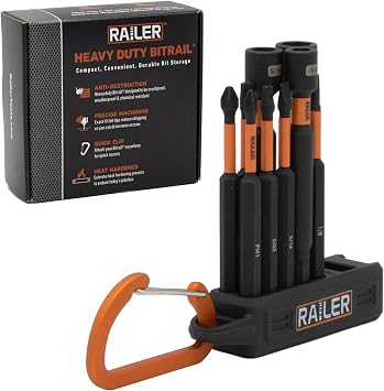 Railer Screwdriver Bit Set For Electricians - Premium S2 Steel Impact Driver Bit & Nut Driver Set With A Magnetizer Bit Holder & Carabiner