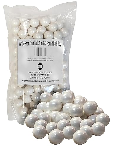 White Pearl Gumballs - Bolsa a granel de 1 pulgada a 2 libras para eventos corporativos y bodas, deliciosas bolas de goma de mascar comestibles