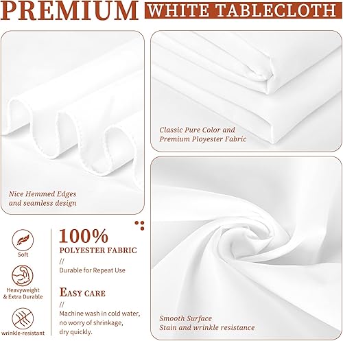 Miniatura 4 de Paquete de 12 manteles blancos de 60 x 102 pulgadas para mesas rectangulares de 6 pies, resistentes a las arrugas, lavables, de poliéster, para