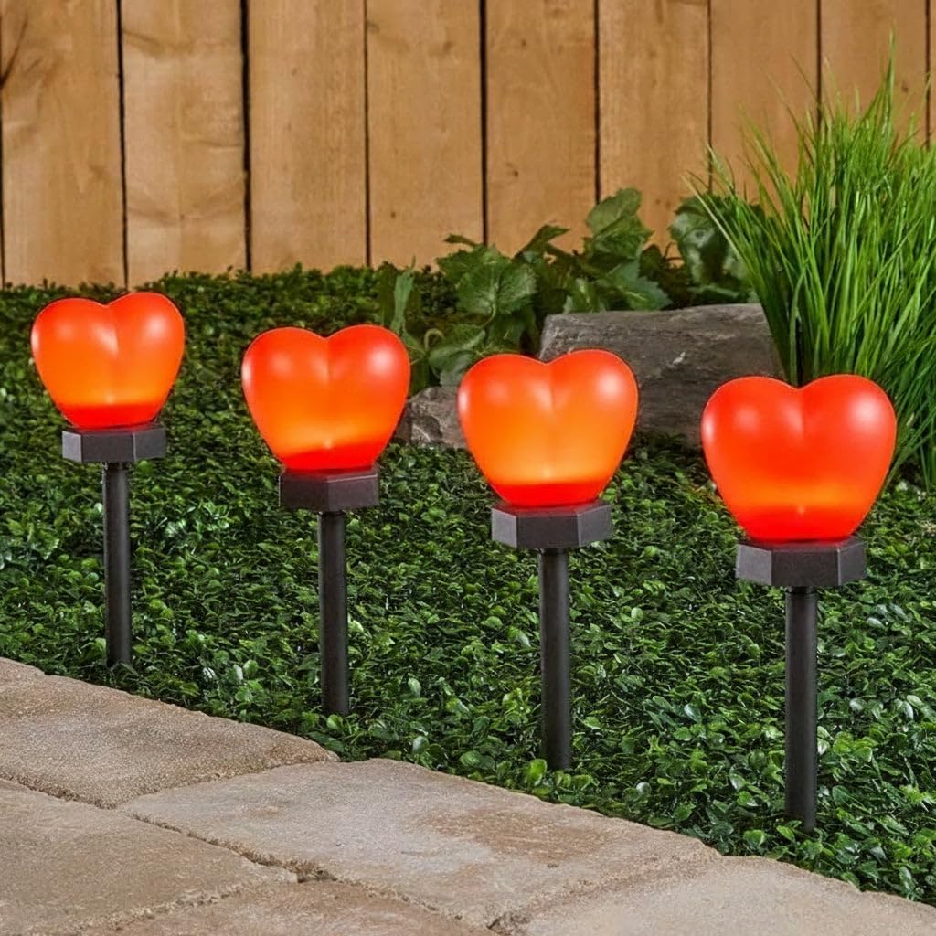 Lakeside Solar LED Valentine's Heart Garden Stakes Red Set of 2