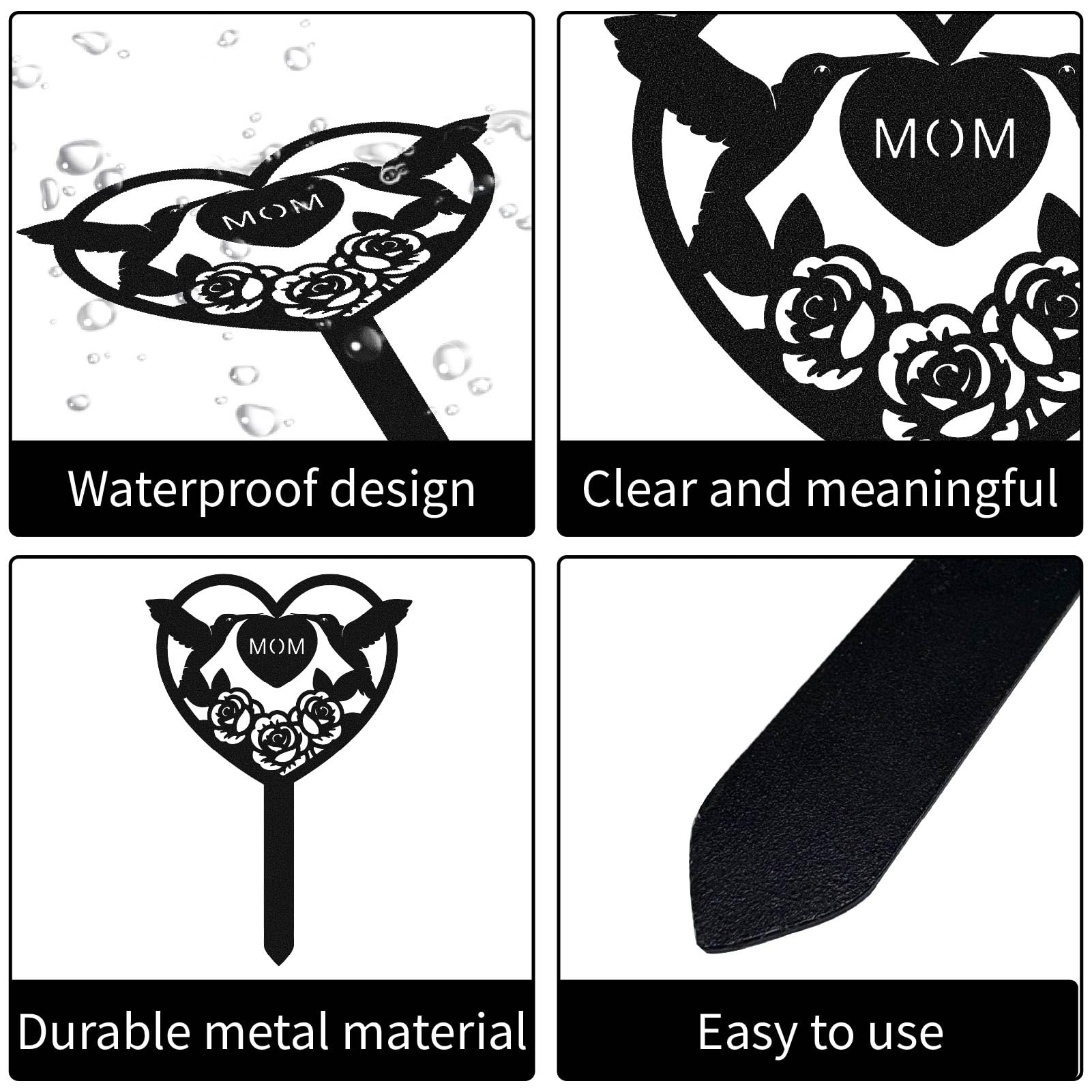 CREATCABIN Mom Grave Decorations Memorial Metal Stakes Flower Bird Heart Shaped Sympathy Grave Markers Cemetery Garden Stake for Mom Remembrance Plaque Outdoors Yard Graveside Decor 8.7 x 5.9 Inch - Image 3