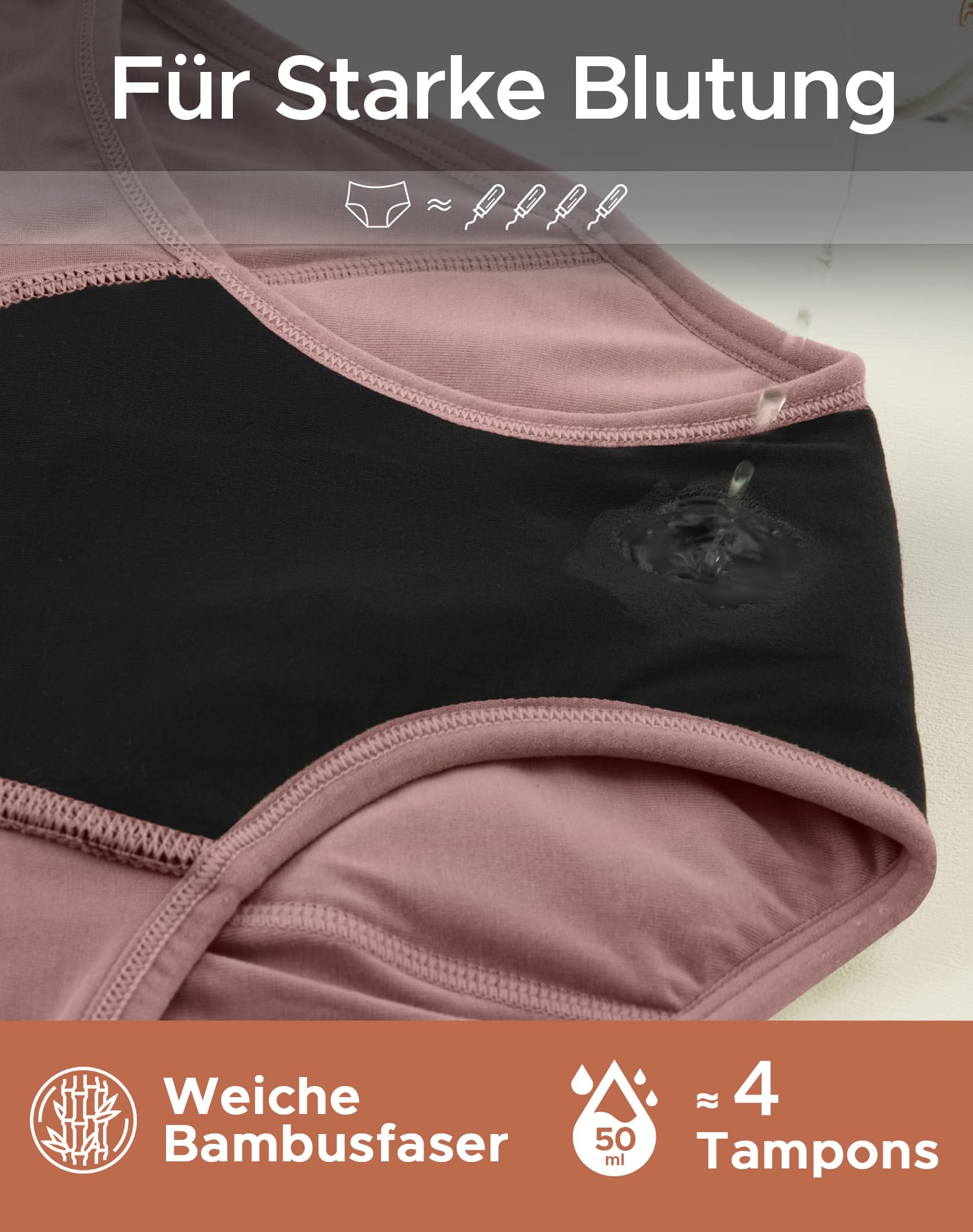 INNERSY Culotte Menstruelle Flux tres Abondant Slip de Règles Lavable Bambou Incontinence Lot de 3 (L, Violet Rose/Bleu Foncé/Marron Foncé)