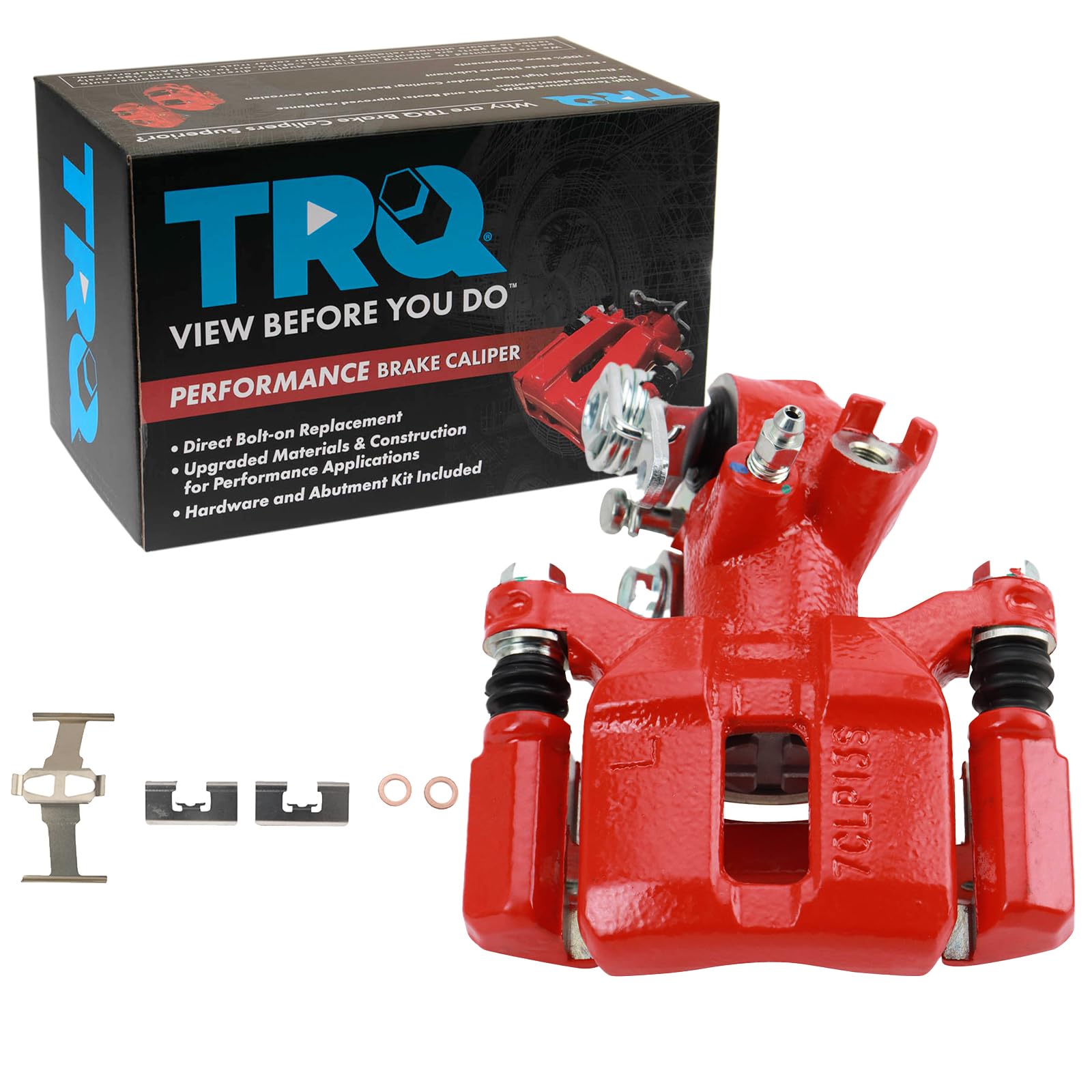 TRQ Rear Left Brake Caliper w/Bracket Performance Red Drivers Side