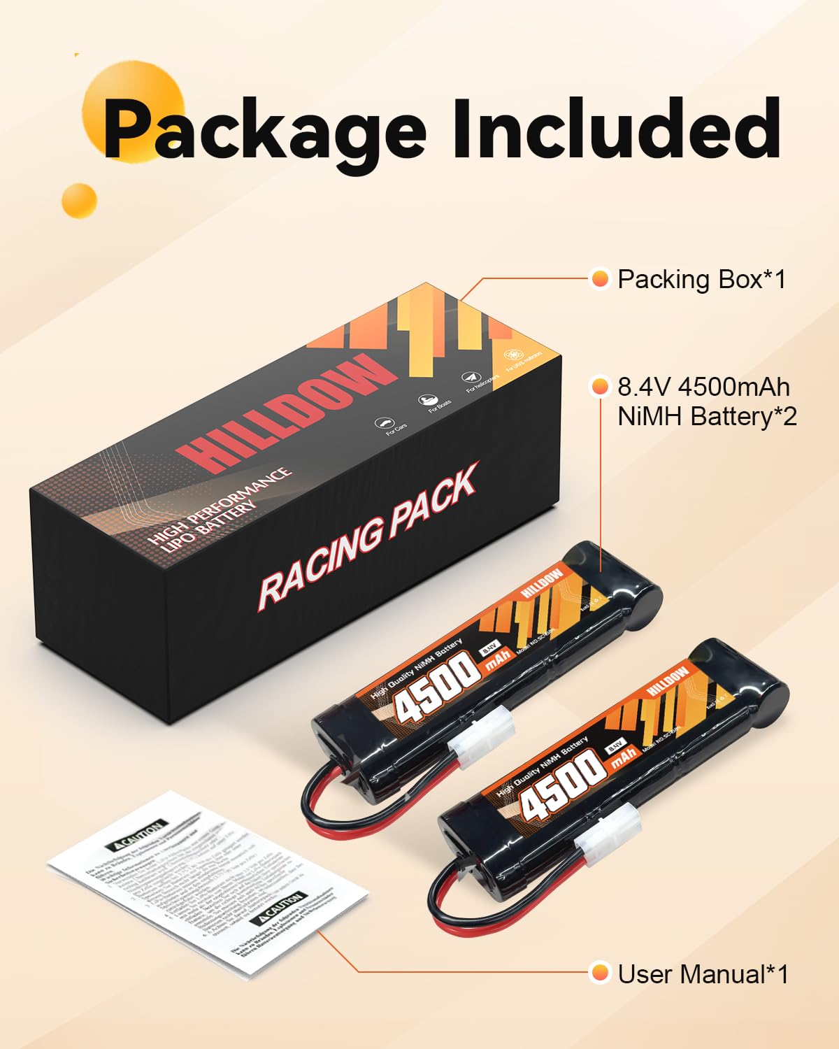 Hilldow 8,4V 4500mAh NiMH-Akku mit TMY-Stecker wiederaufladbarer RC-Akku für RC-Autos Lastwagen und Fahrzeuge (2 Packungen)