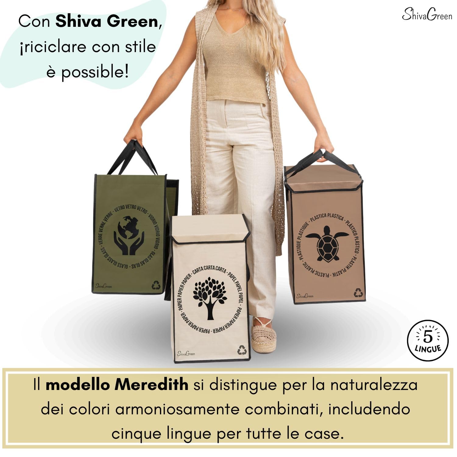 Borse Raccolta Differenziata Interno Esterno con Coperchio, Cestini Spazzatura Differenziata, Plastica, Carta, Vetro