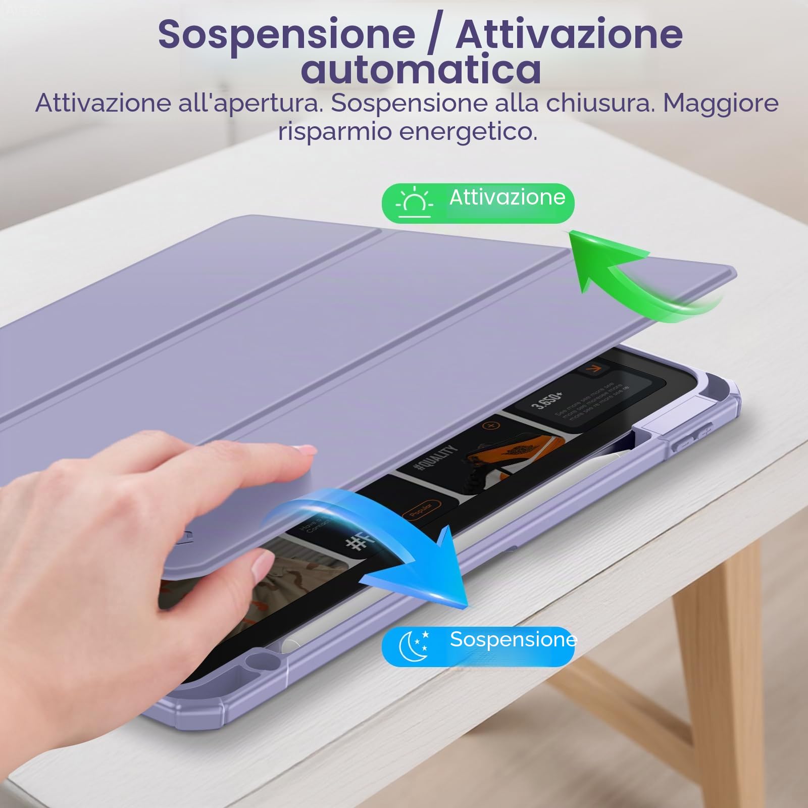 FINTIE Cover per iPad Air 11 Pollici M4/M3/M2 (2026/2025/2024), iPad Air 5a/4a Gen 10,9" (2022/2020) con Portapenne - Custodia Posteriore Trasparente con Bordo in TPU, Lilla Viola