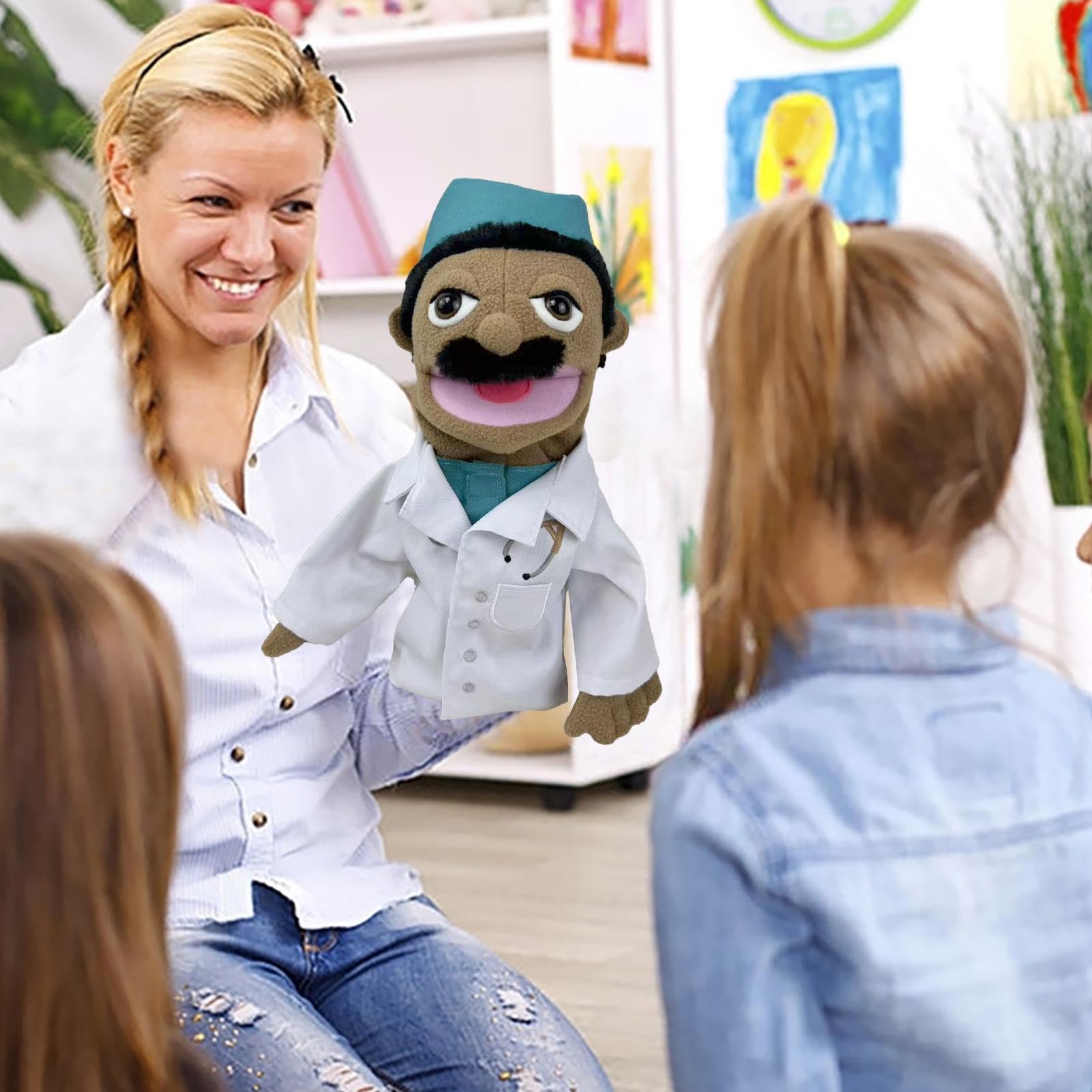 Títeres Mano Juego Roles - Cocinero Bombero Granjero Trabajador Detective Doctor Peluche Relleno | Juguetes interactivos educación temprana para Padres e Hijos para Recuerdos Fiesta Navidad