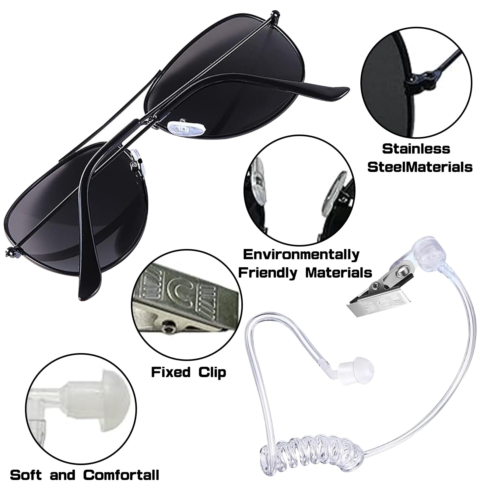 EDLMKM 5 Pcs Agent Accessories Set, Agent Costume Accessories, Security Guard Cosplay Kit with Sunglasses, Tie, Card Holder - Image 4