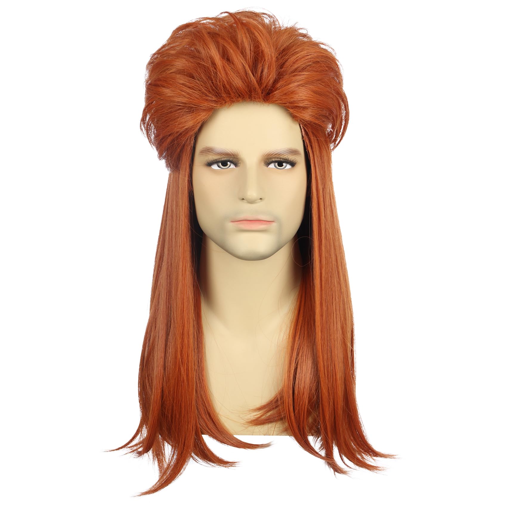 karlery Men Women Long Straight Orange Wig 70s 80s Mullet Punk Rocker Wig Cosplay Halloween Party Wig - Image 2