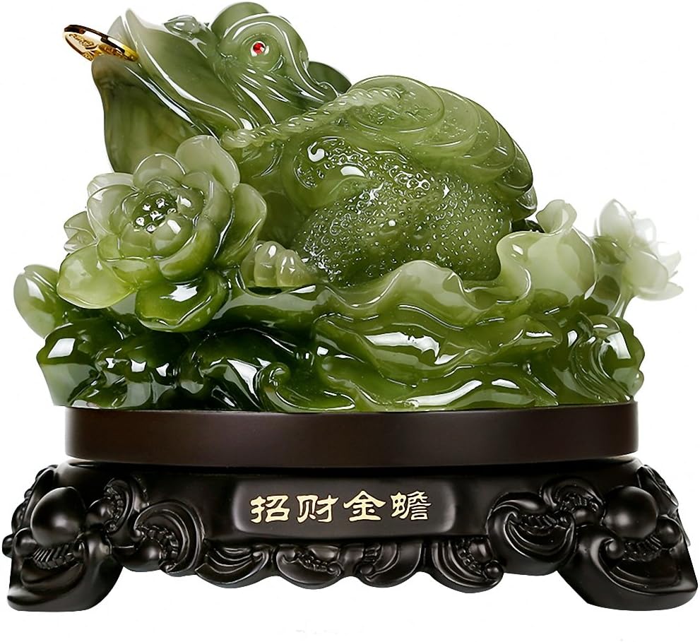 Wenmily Feng Shui Money Frog (Three Legged Wealth Frog or Money Toad) Statue + Free Set of 10 Lucky Charm Ancient Coins on Red String, Attract Wealth and Good Luck,Feng Shui Decor,6.9"(W) x 6.5"(H)
