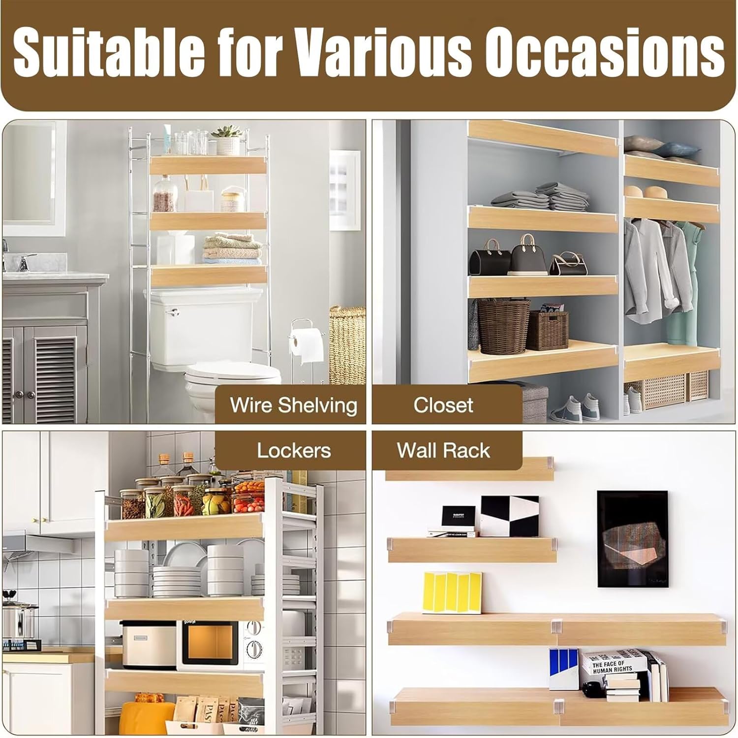 4 Pcs Faux Wire Rack Covers Shelf Liners Brown 17 x 10 x 3 in, PVC Removable Durably Shelf Liners, for Pantry Closet Laundry Shelves, Easy Install