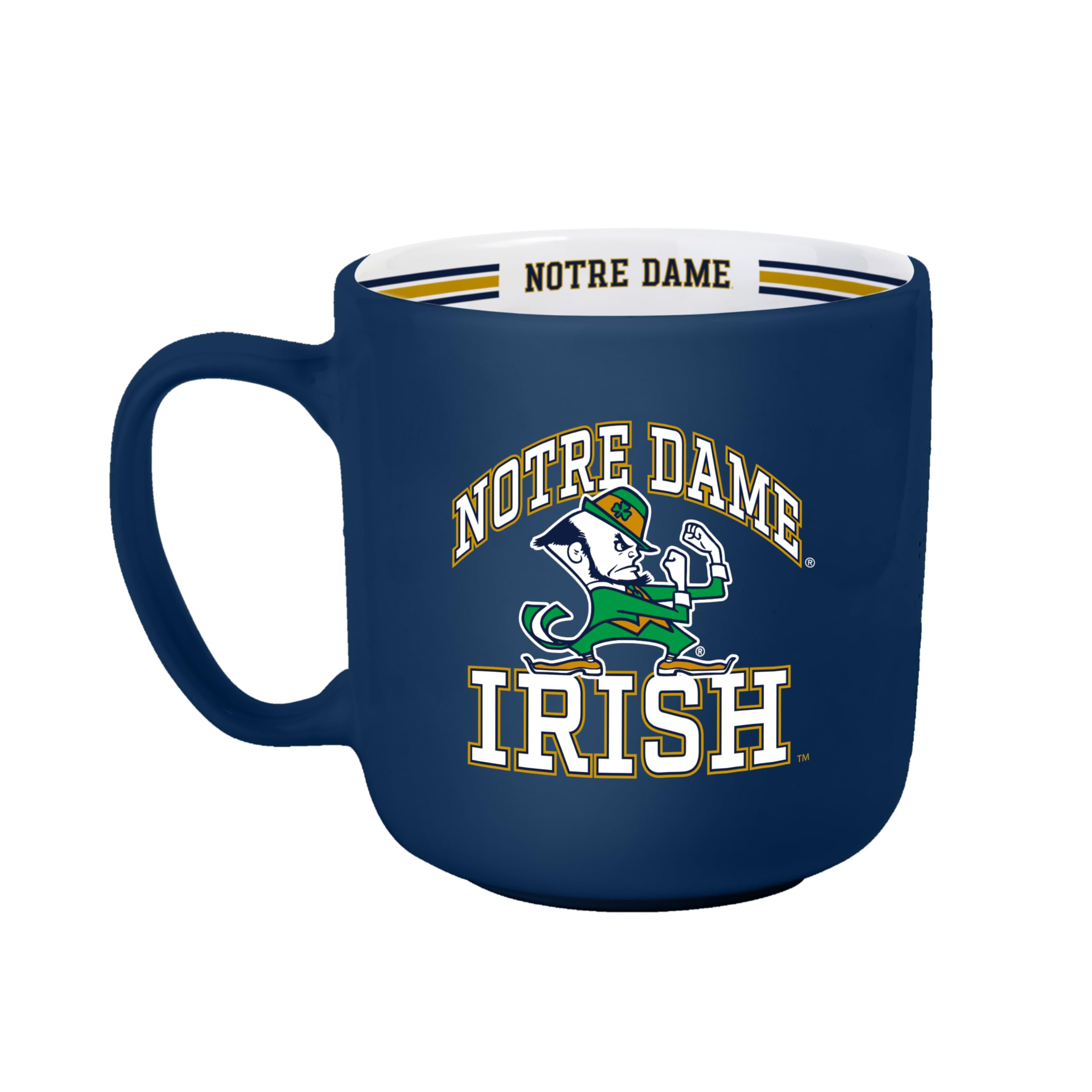 Logo Brands NCAA Notre Dame Fighting Irish 15 oz Stripe Coffee Mug - Vintage Team Logo, Inside Print &amp; Stripes, Microwave &amp; Dishwasher Safe- Great Gift For Fans &amp; Alumni