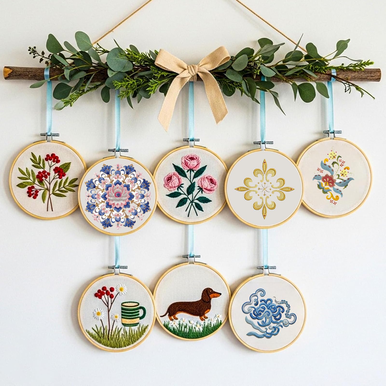 GREATRICH 12 Stück Stickrahmen Set, 10cm Mini Stickrahmen Holz Set für Präzise Stickarbeiten und Kreuzstich, Inklusive Sticken Embroidery Hoop und Aufbewahrung, für Anfänger und Handarbeiten