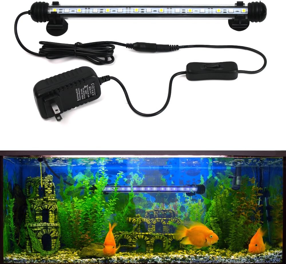 GOESWELL LED Aquarium Light, Aquarium LED Lighting for Fish Tanks White and Blue LEDs Fixture Underwater Submersible Fish Tank Lamp (11.41 inch)
