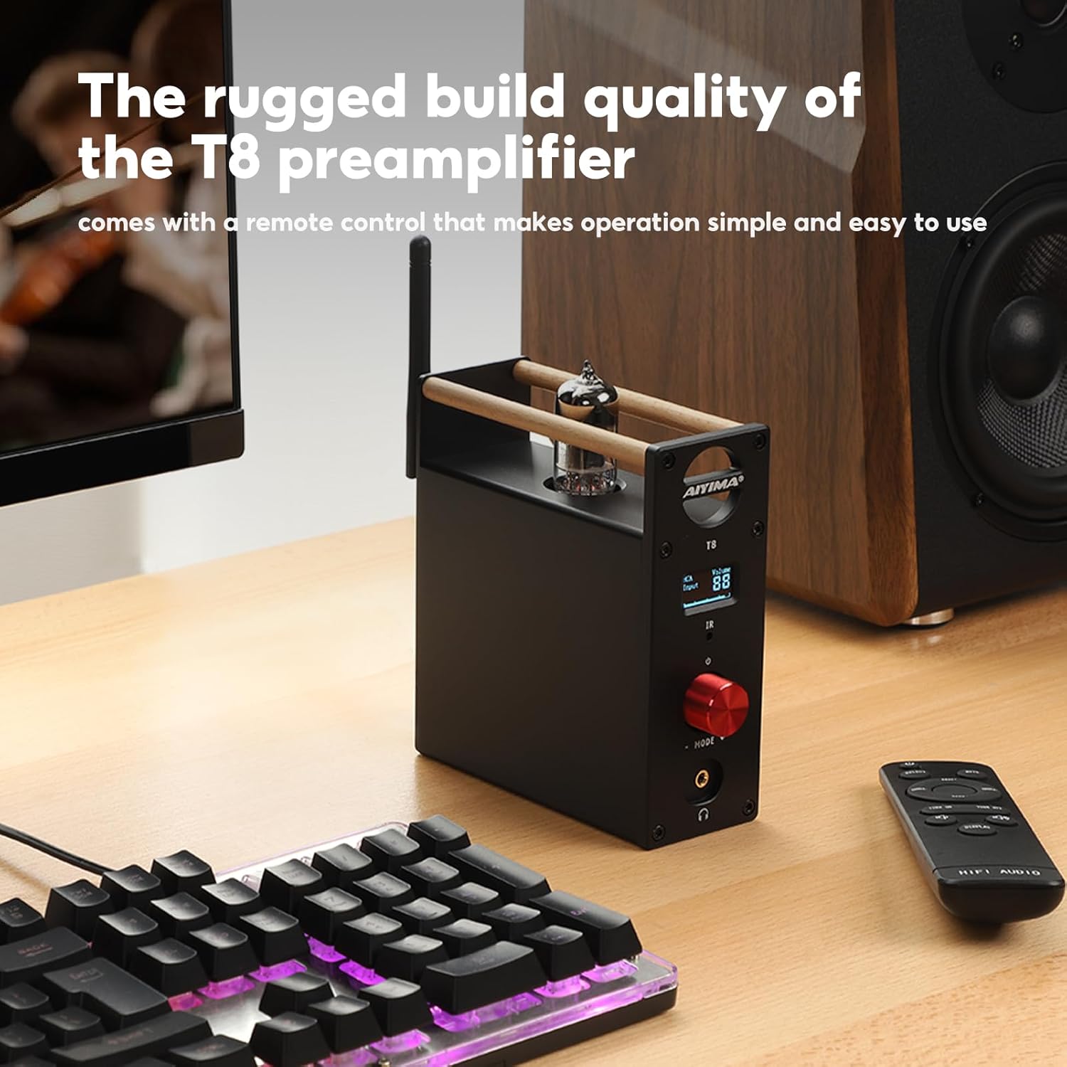 AIYIMA T8 6N3 Digital Tube Preamplifier Bluetooth 5.0 Hi-Fi Headphone Preamp Decoder Preamp PC-USB DAC APTX for Home Wireless Receiver Audio Stereo Amplifier + with Remote Control - Image 7