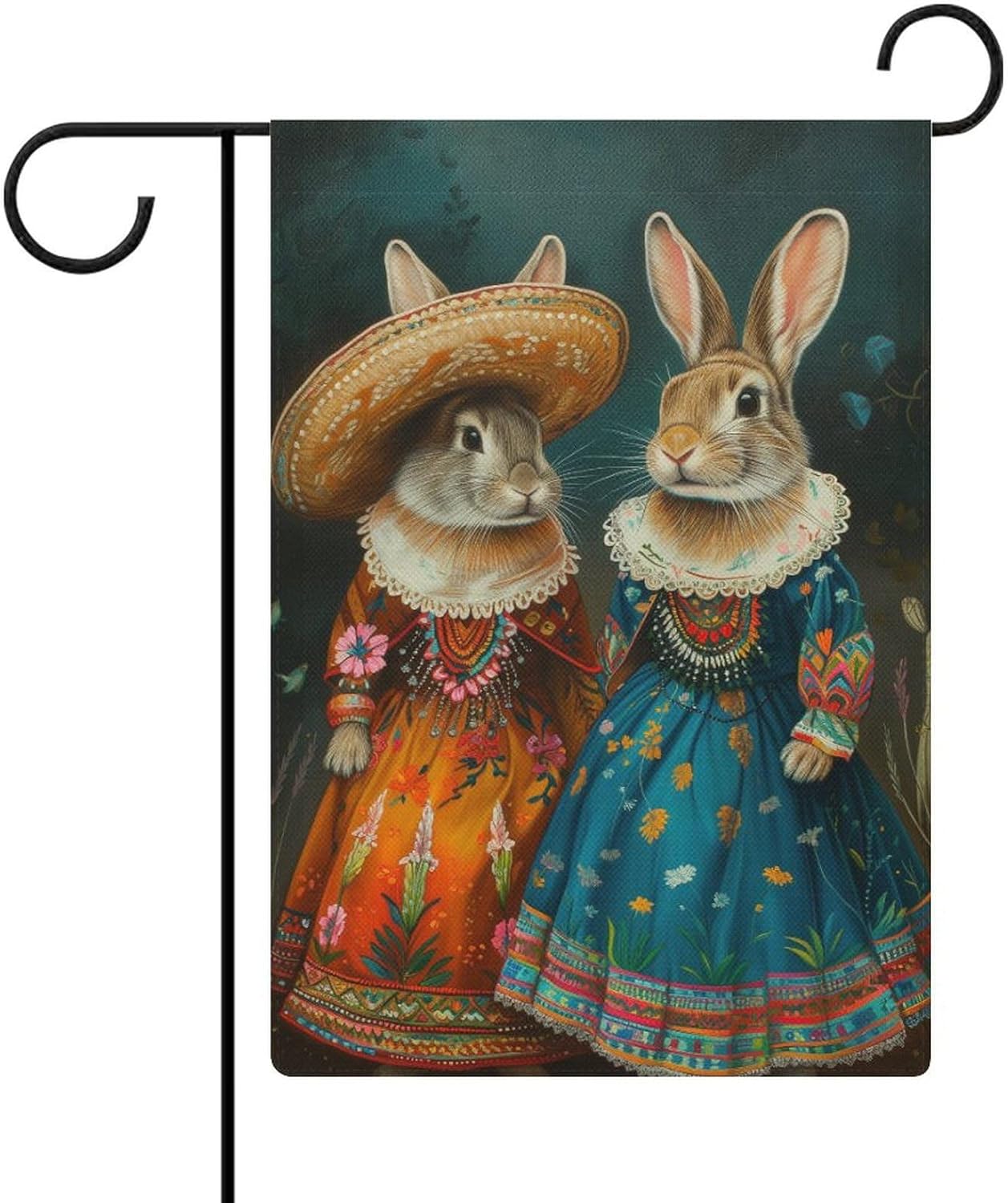 Vintage Two Rabbits Garden Flag Retro Bunny in Traditional