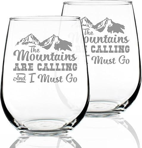 Miniatura 10 de The Mountains Are Calling And I Must Go - Stemless Wine Glass - Fun Mountain Themed Gift or Décor - Large 17 Ounce