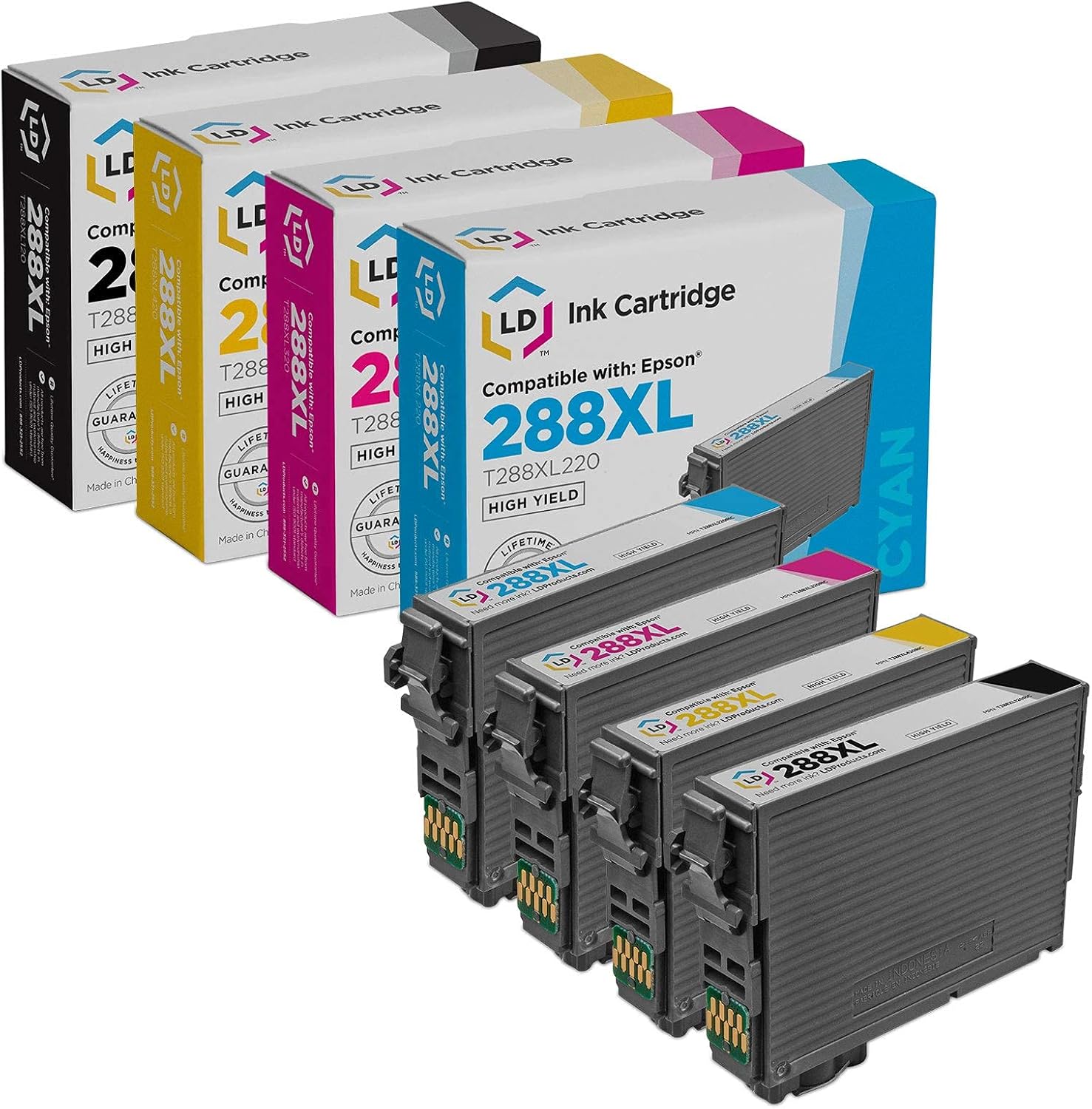 LD Products Remanufactured Ink Cartridge Replacements for 288 XL Epson 288XL Ink Cartridges High Yield for use in Epson XP446 Expression XP 440 XP330 XP340 (Black, Cyan, Magenta, Yellow, 4-Pack)
