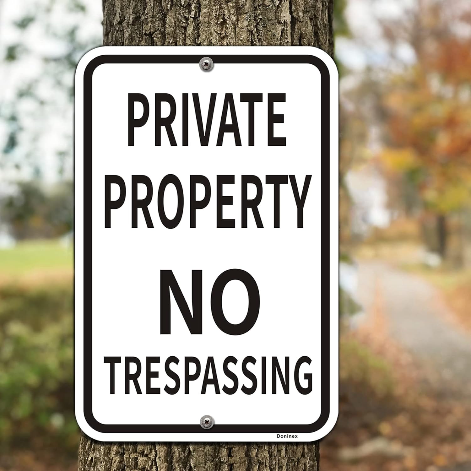 Large (4 Pack) 18x12 inch Private Property No Trespassing Sign, Metal Rust Free Aluminum, Reflective, Outdoor Weatherproof, White