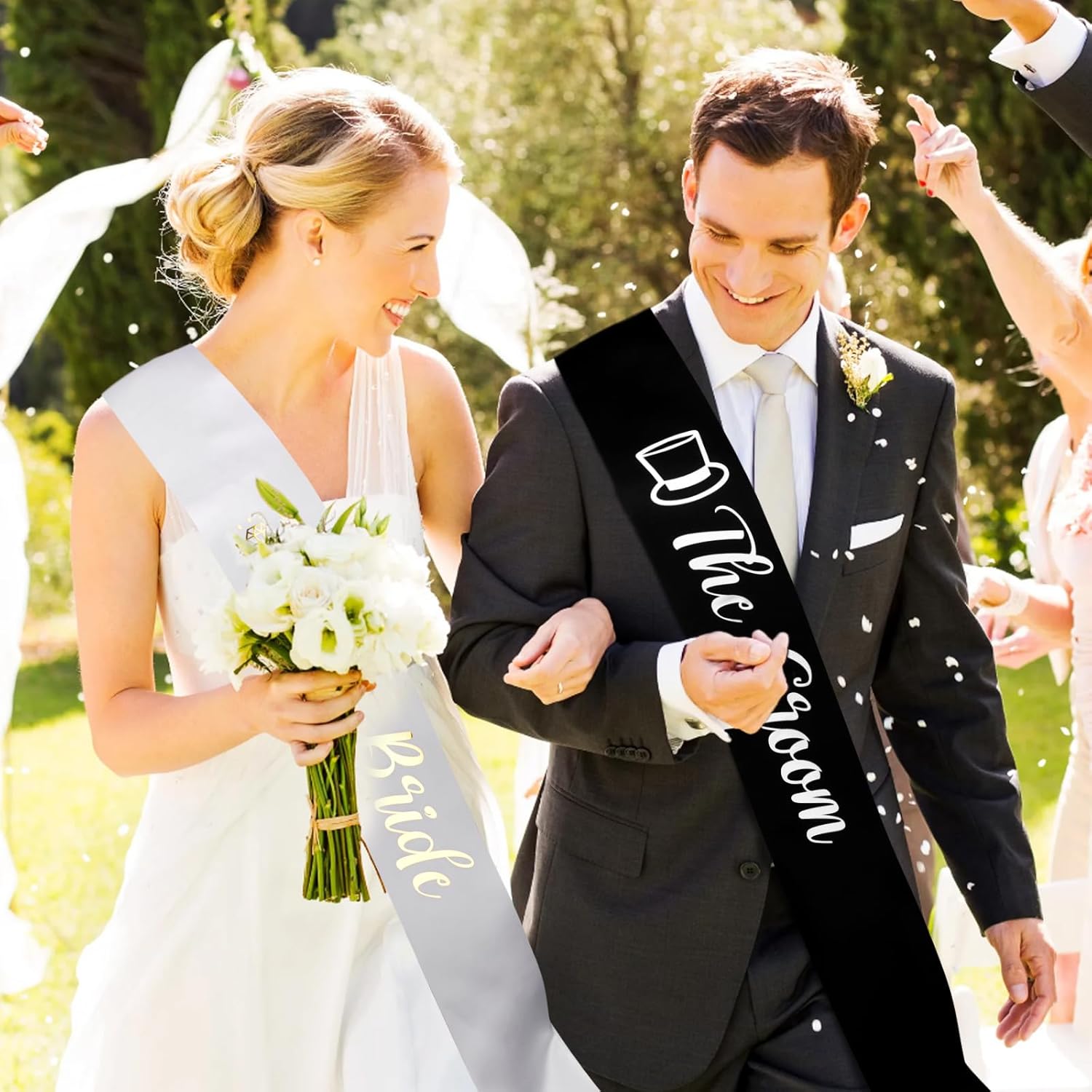 Bride and Groom Sash Just Married Sash The Bride Sash The Groom Sash Bachelorette Party Favors Just Engaged Sash Bridal Sash Engagement Gifts Black White - Image 4