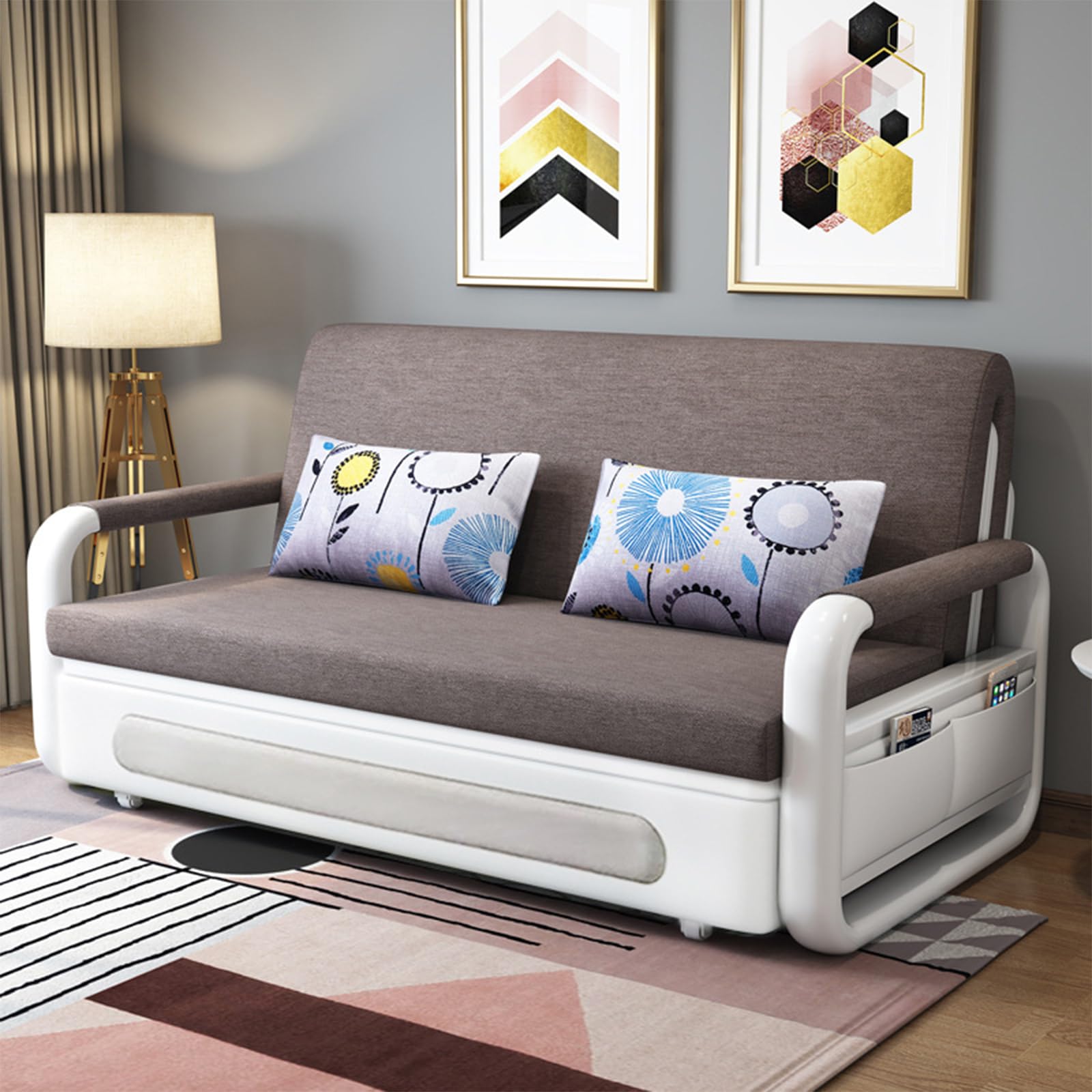 Foldable Sofa Bed - Modern Style Living Room and Bedroom Comfortable Sofa with Storage - Double-Seat Multi-Functional Soft Sofa (brown, 128CM)