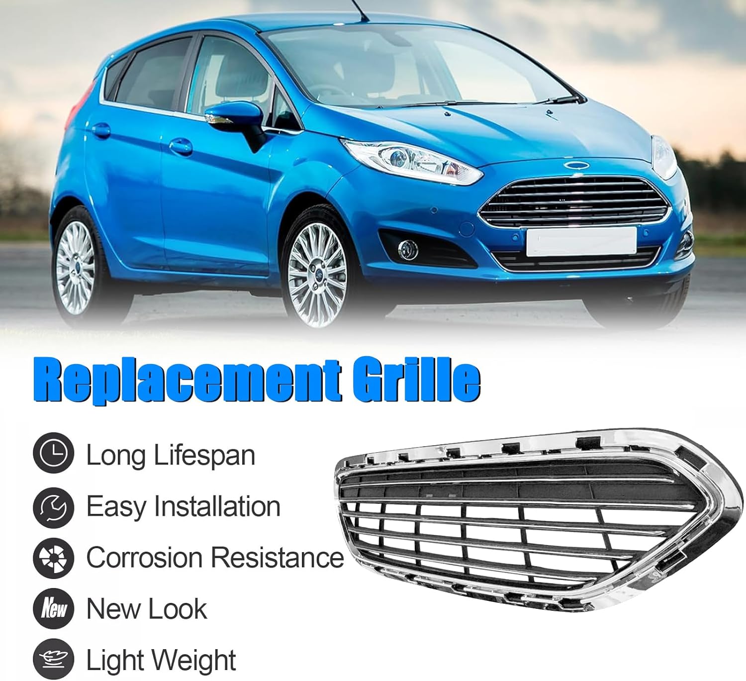 Front Bumper Grille For For-d Fiesta Chrome Frame Grille 2014-2019 D2BZ17B968AA FO1200552