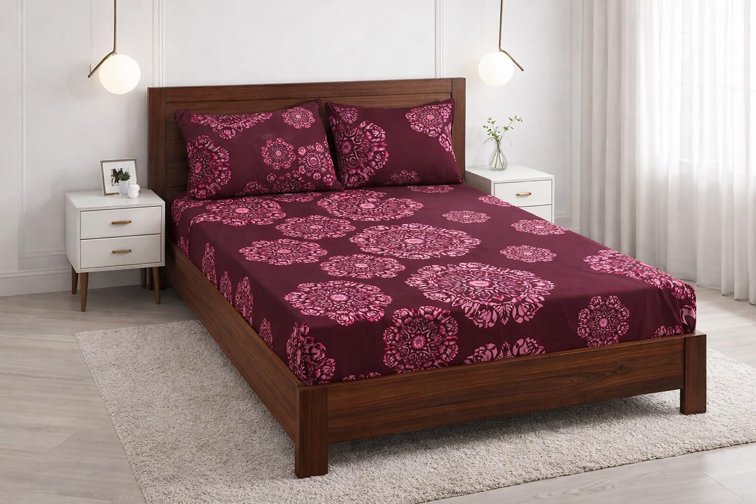 Bedding Set with Red and Black Mandala Pattern, Duvet Cover with Pillowcases, Bohemian Style-image-20