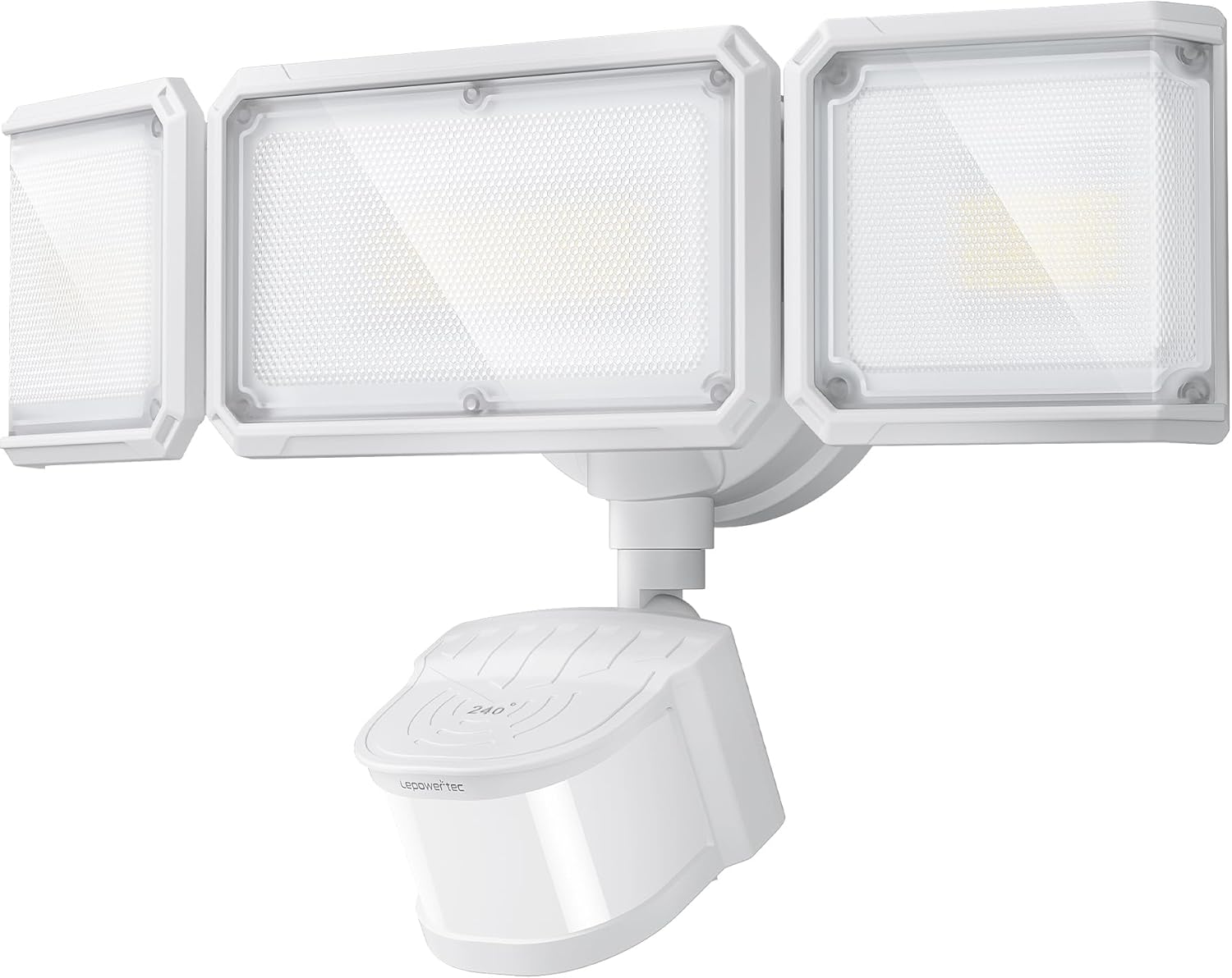 LEPOWER-TEC Zero Blind Spots Out of doors Safety Gentle with 240° & 100ft Twin PIR Movement Sensor, 7000LM Adjustable Flood Gentle Brightness for Storage Driveway, Nightfall to Daybreak, IP65, Simple Hardwired Set up