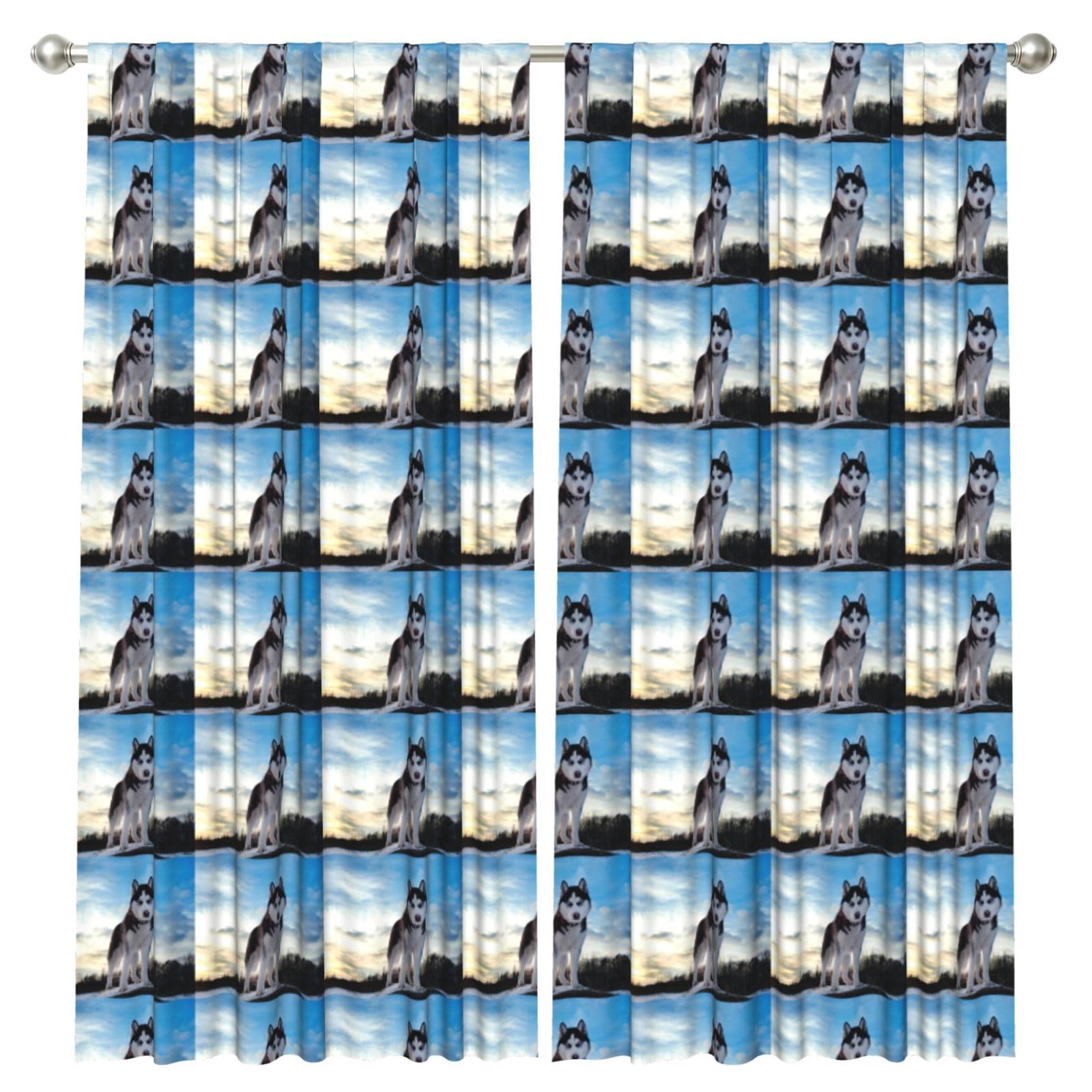 InOmak Siberian Husky, 2 Panels Window Curtains 52 x 84 Inch Blackout Curtains for Living Room Bedroom