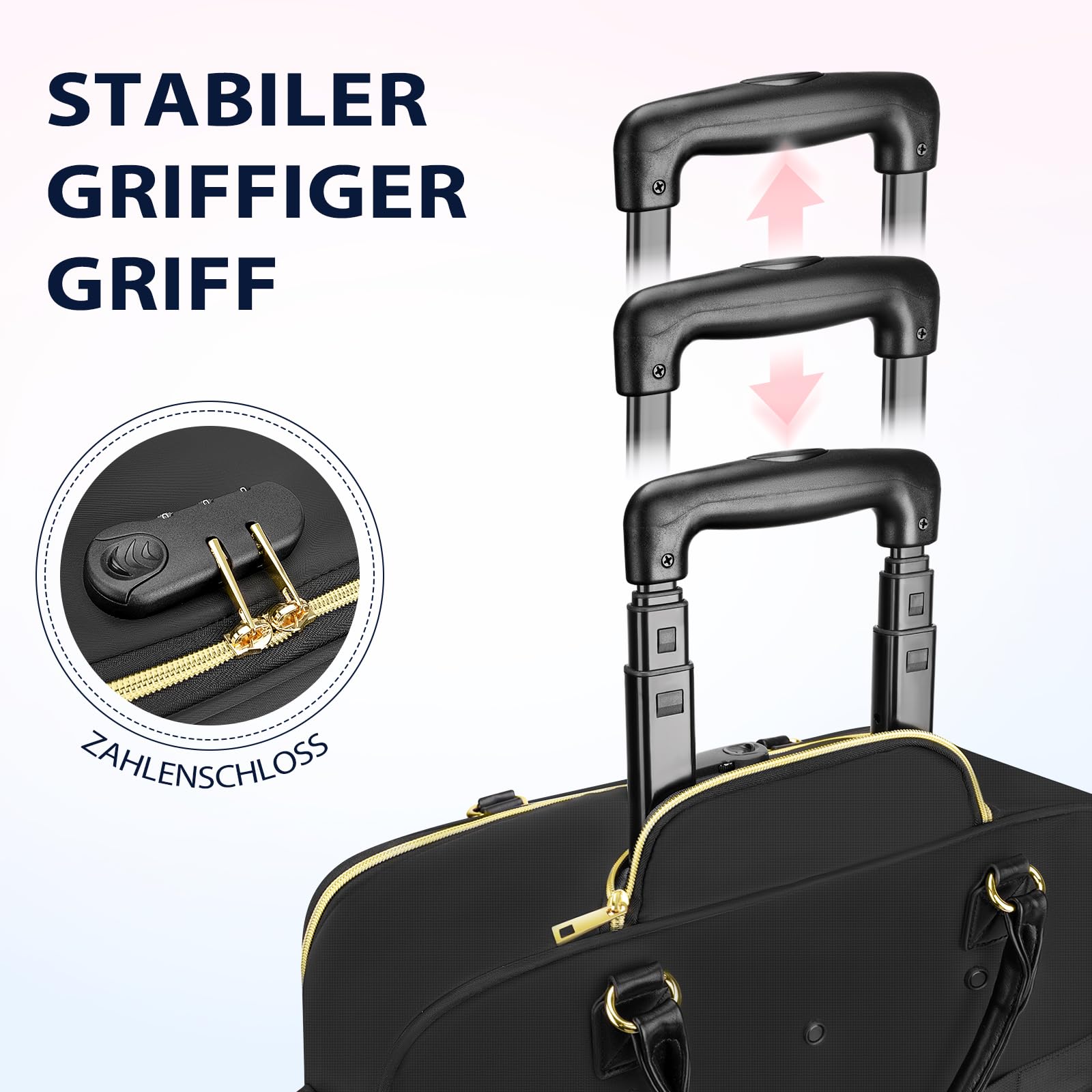 Ytonet Business Trolley Damen mit 4 Spinner-Räderm, Laptop Trolley 17.3 Zoll für Damen, Aktenkoffer mit Rollen mit Organizer-Tasche Zahlenschloss Pilotenkoffer mit Rollen für Reisen Arbeit, Schwarz